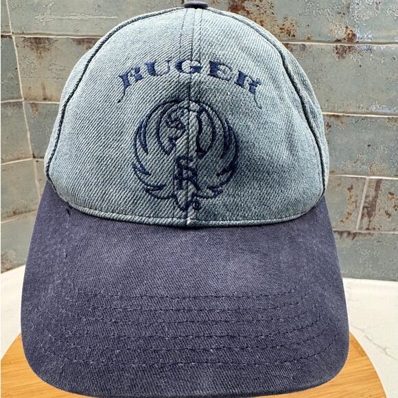 Vintage Ruger Denim Baseball Hat Graffiti Made in USA - Picture 1 of 7